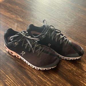 On Running Women's Black and Burgundy Athletic Sneakers